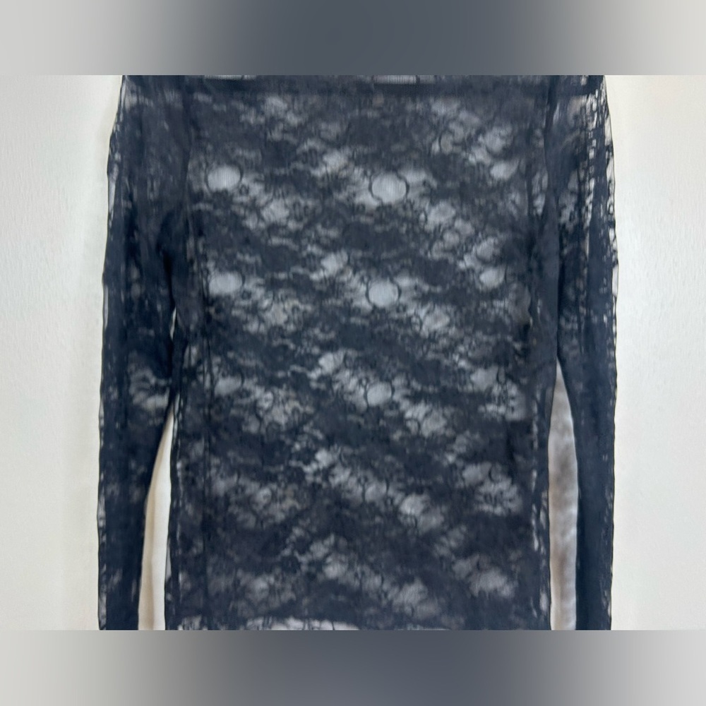 Emerson Lang Y2K Black Lace Sheer Top Womens XL Long Sleeve Goth Witchy Vampire - Picture 3 of 10